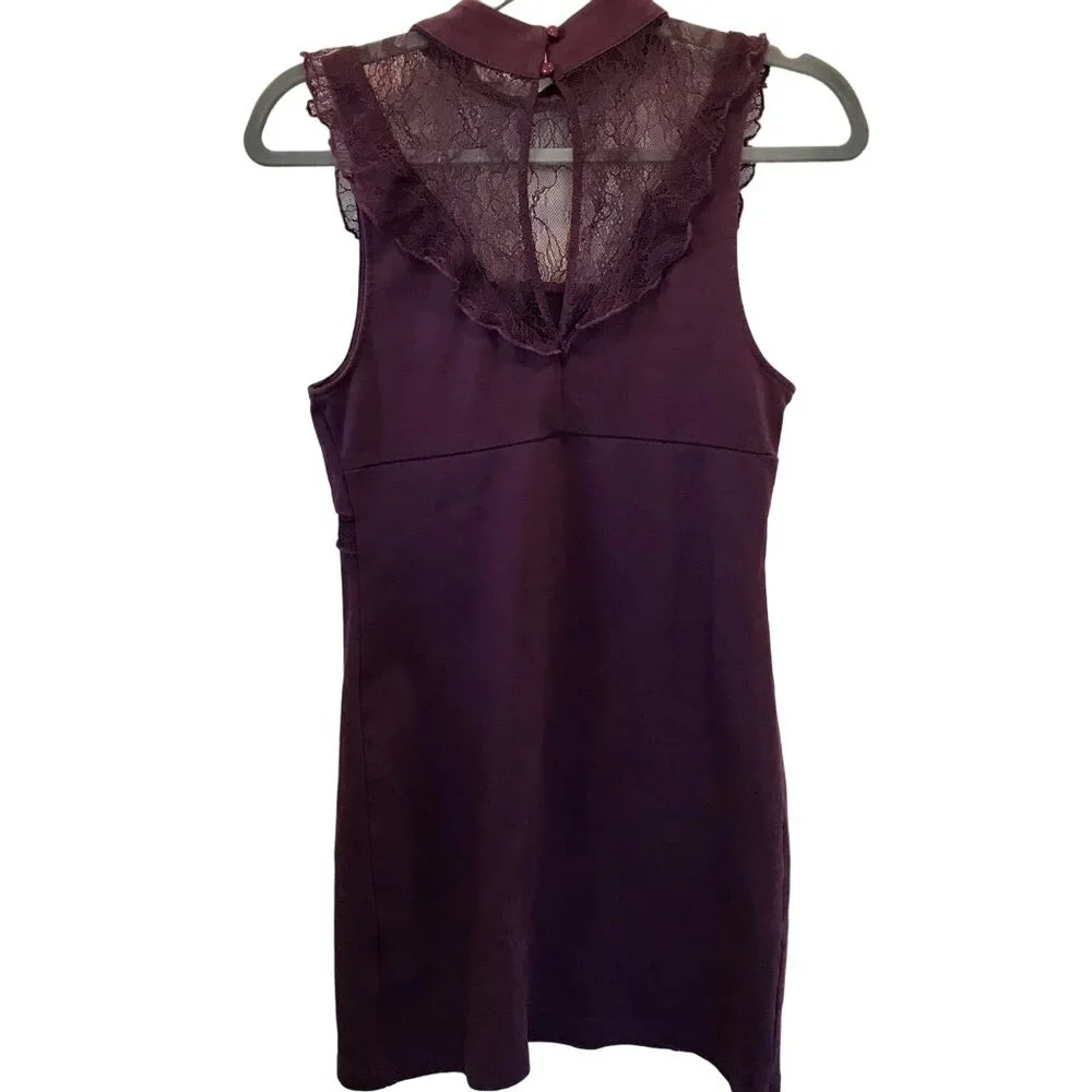 Free People Beaumont Muse Lace Detail Women's Mini Bodycon Dress‎ Size S Purple